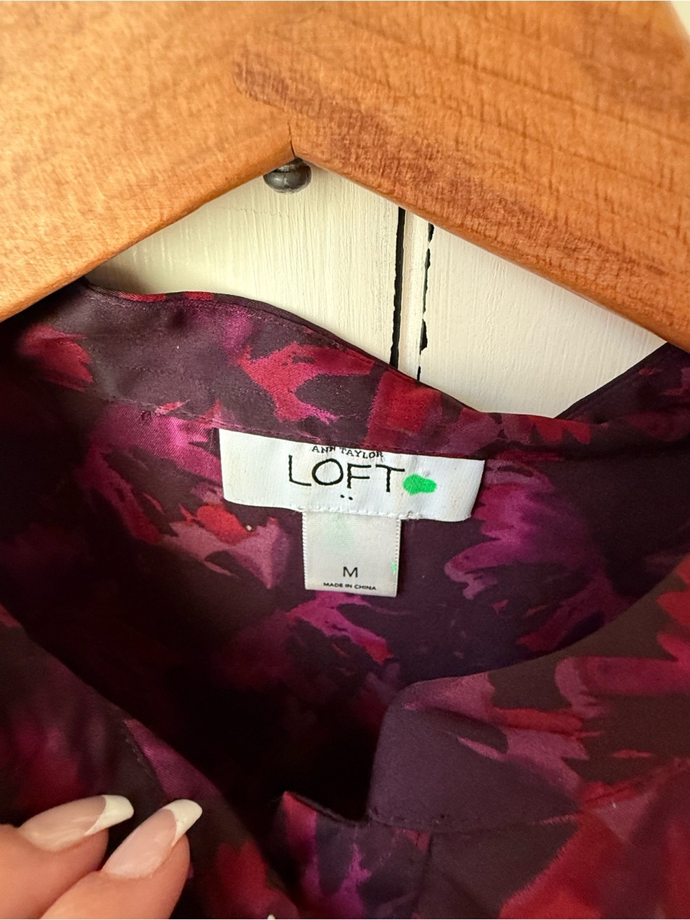 Loft Ruffle Dark Patterned Button Down Blouse - Picture 3 of 3